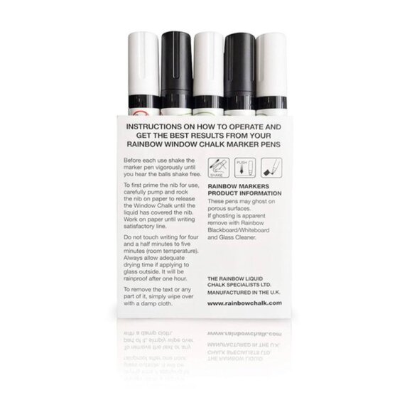 Rainbow Glass Pen Set Glass Pen Window Marker (5 Pens - Black & White - Fine Tip - Picture 2 of 6